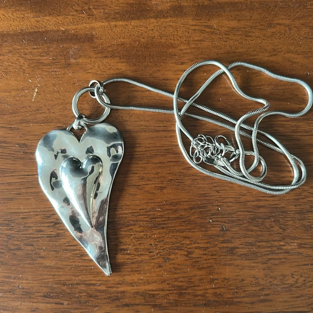 Long Statement Heart Silver Tone Pendant - Picture 4 of 5